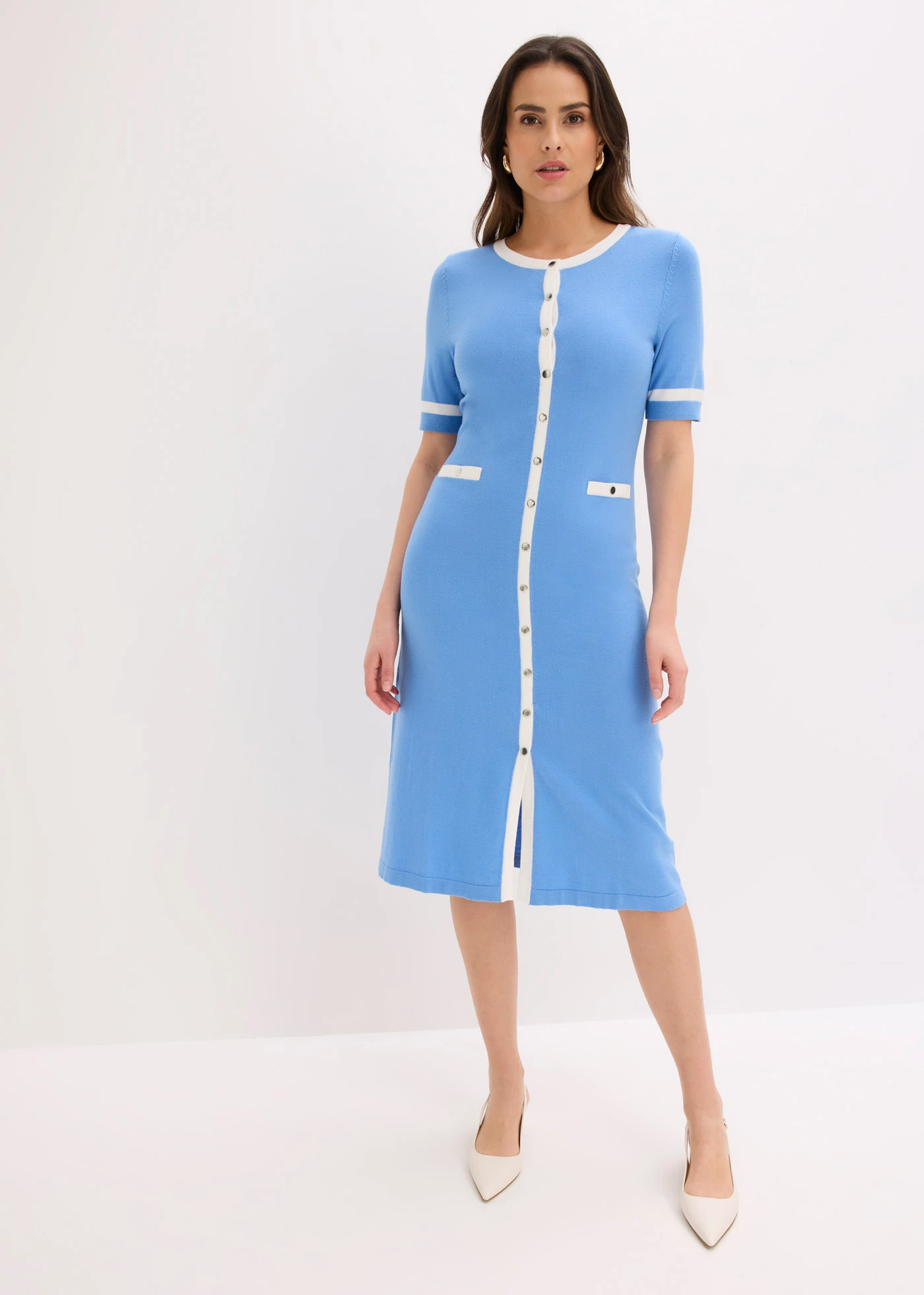 Gebreide jurk met viscose • middenblauw/wolwit • bonprix online shop