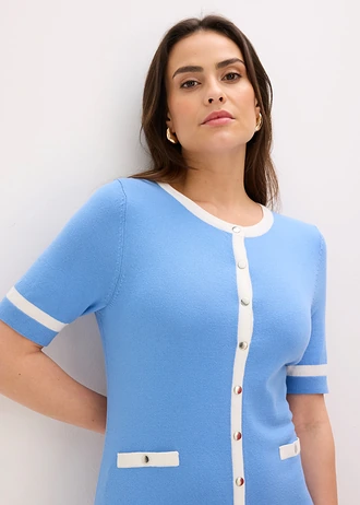Rochie tricotată cu nasturi • albastru mediu + ecru • magazin bonprix