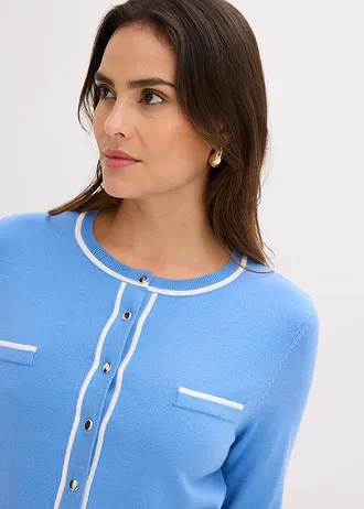 Gilet en maille • bleu moyen/écru • Boutique bonprix