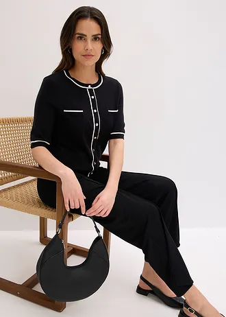 Pletený kabátek s viskózou • černo-přírodní bílá • bonprix obchod