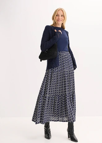 Gilet en maille ajourée, Couleur: bleu foncé