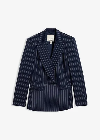 Blazer met krijtstreep, Kleur: donkerblauw/wolwit gestreept