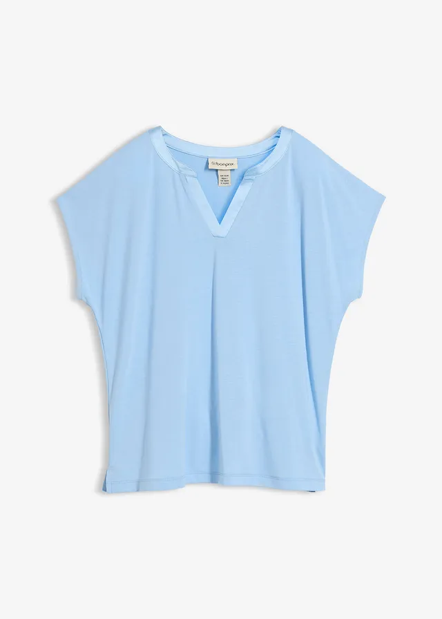 Bluză cu margine din satin • bleu • magazin bonprix