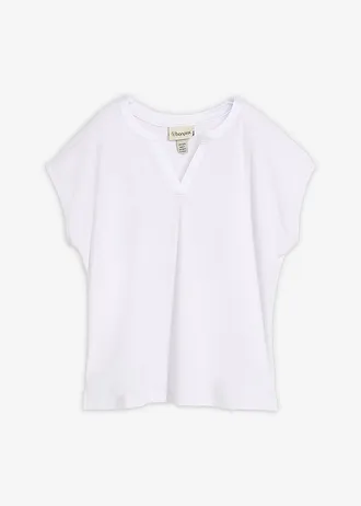 T-shirt met satijnen rand, Kleur: wit