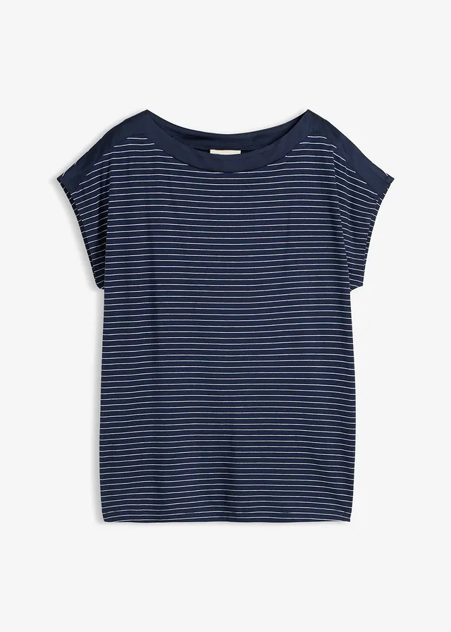 Bluză din viscoză fluidă cu inserție de satin • bleumarin/alb dungat • magazin bonprix