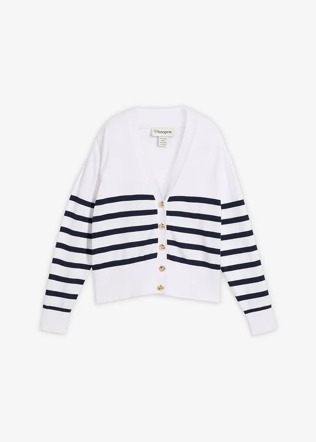 Gebreid vest in een zachte viscosemix • wit-donkerblauw gestreept • bonprix online shop