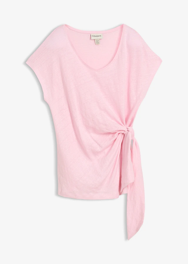 Wikkelshirt van puur linnen, Kleur: kristalroze