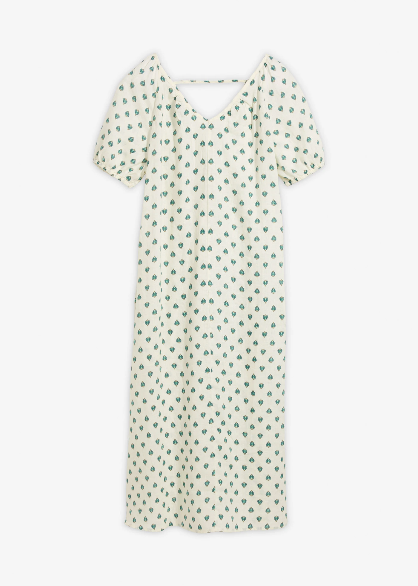 Jurk van puur linnen • crèmewit-pepergroen met print • bonprix online shop