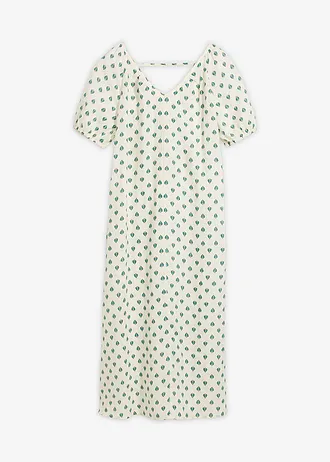 Jurk van puur linnen • crèmewit-pepergroen met print • bonprix online shop