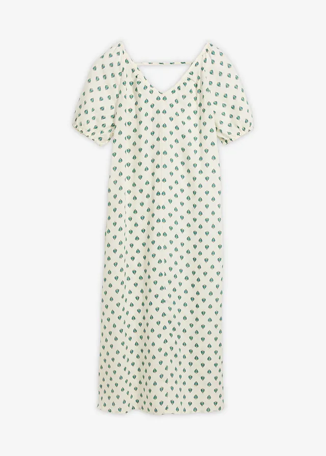 Jurk van puur linnen • crèmewit-pepergroen met print • bonprix online shop
