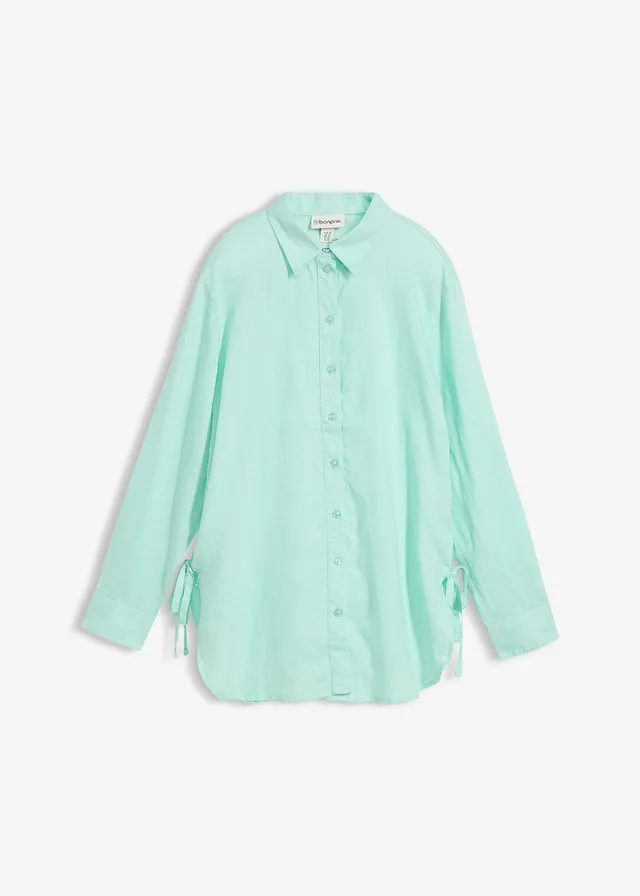 Overhemdblouse van linnen, Kleur: lichtmint
