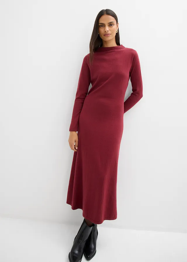 Fijngebreide maxi jurk met kasjmier • robijnrood • product-page.page-title-suffix