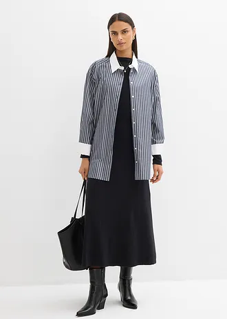 Robe longue en maille fine avec cachemire, Couleur: noir