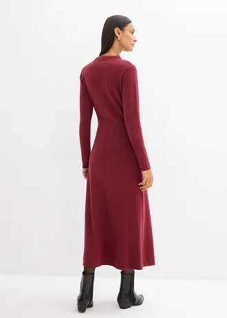 Robe longue en maille fine avec cachemire, Couleur: rouge rubis