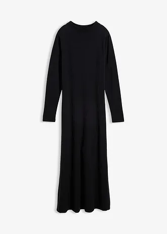 Robe longue en maille fine avec cachemire, Couleur: noir