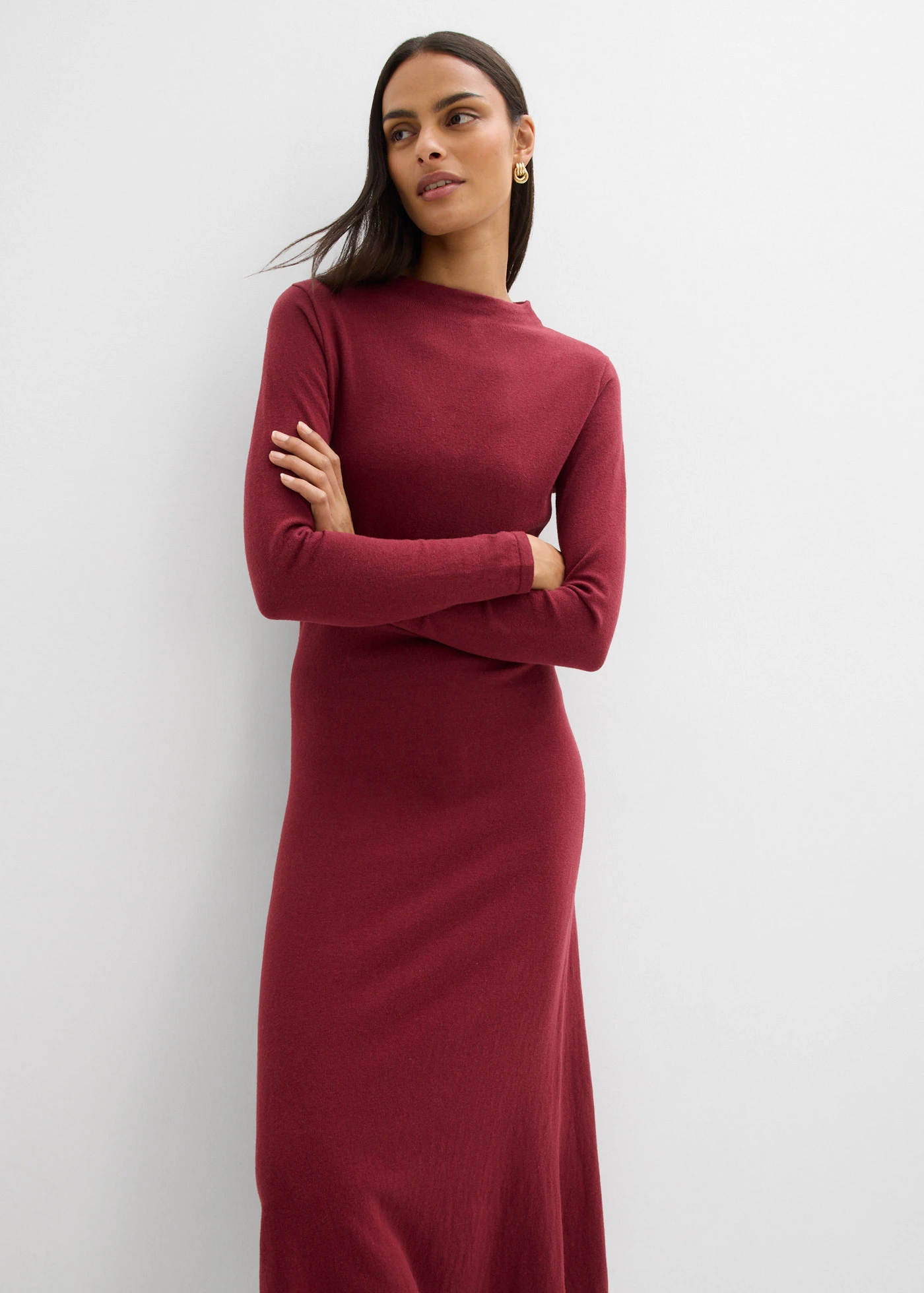 Robe longue en maille fine avec cachemire • rouge rubis • Boutique bonprix