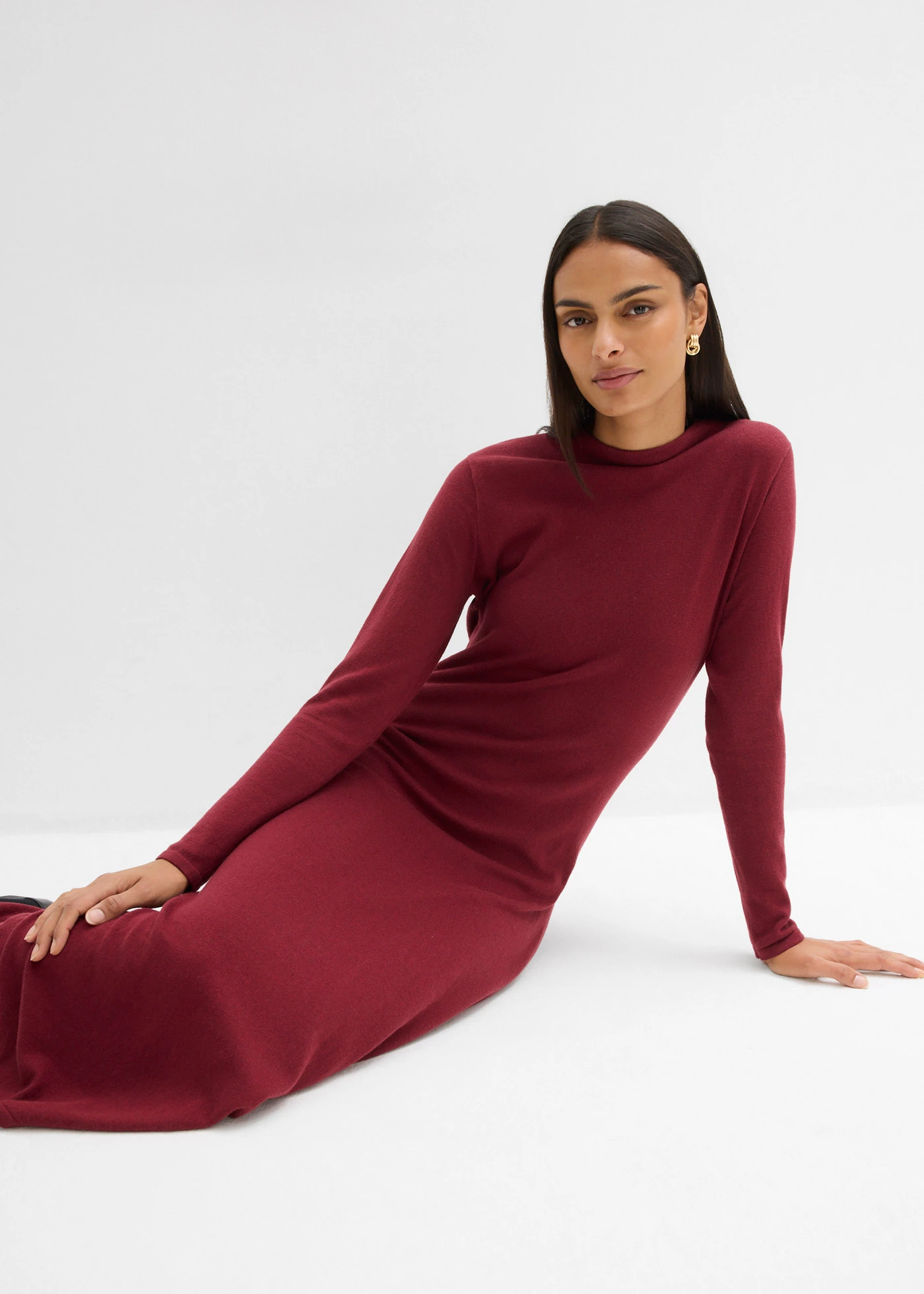 Rochie maxi din tricot fin cu cașmir în compoziție • roșu rubiniu • magazin bonprix