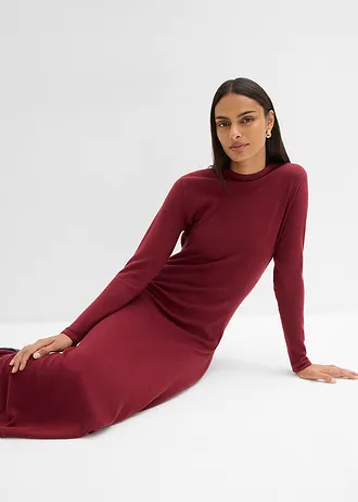 Rochie maxi din tricot fin cu cașmir în compoziție • roșu rubiniu • magazin bonprix