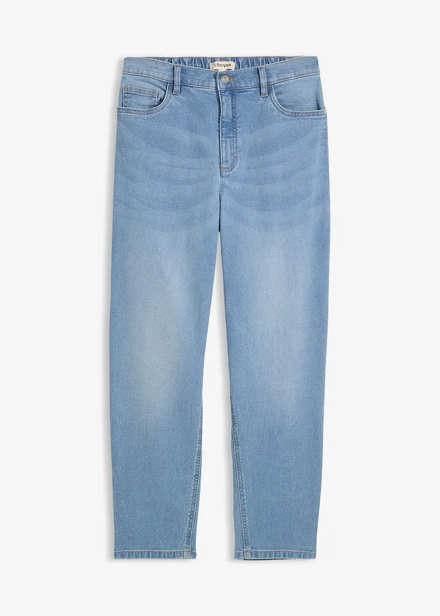 Mom-farmer, High Waist, rövidített • világoskék denim, használt hatású • bonprix áruház