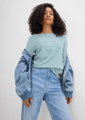 Blugi mom cu talie înaltă, cropped • bleu denim uzat • magazin bonprix