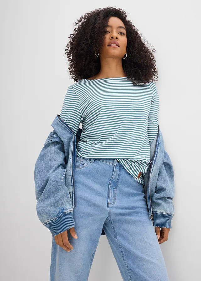 Jean mom taille haute, raccourci • bleu clair denim used • product-page.page-title-suffix