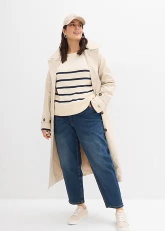 Mom jeans high waist, cropped, Kleur: donkerblauw denim used