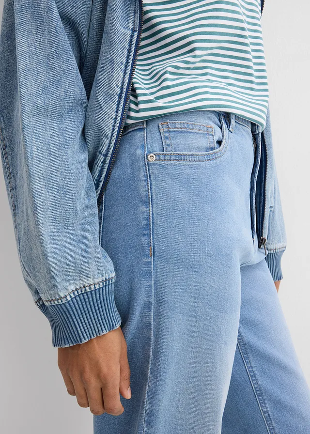 Jean mom taille haute, raccourci • bleu clair denim used • product-page.page-title-suffix