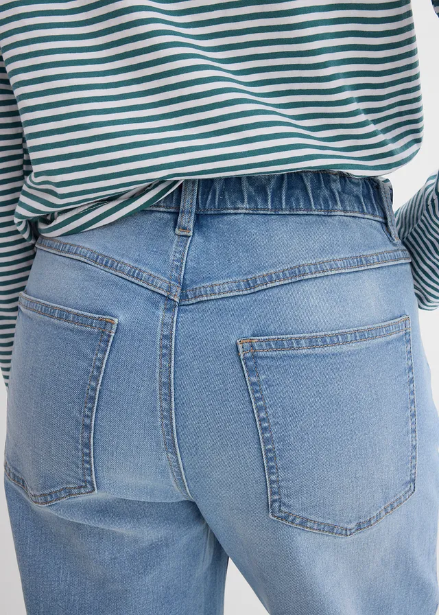 Jean mom taille haute, raccourci • bleu clair denim used • product-page.page-title-suffix