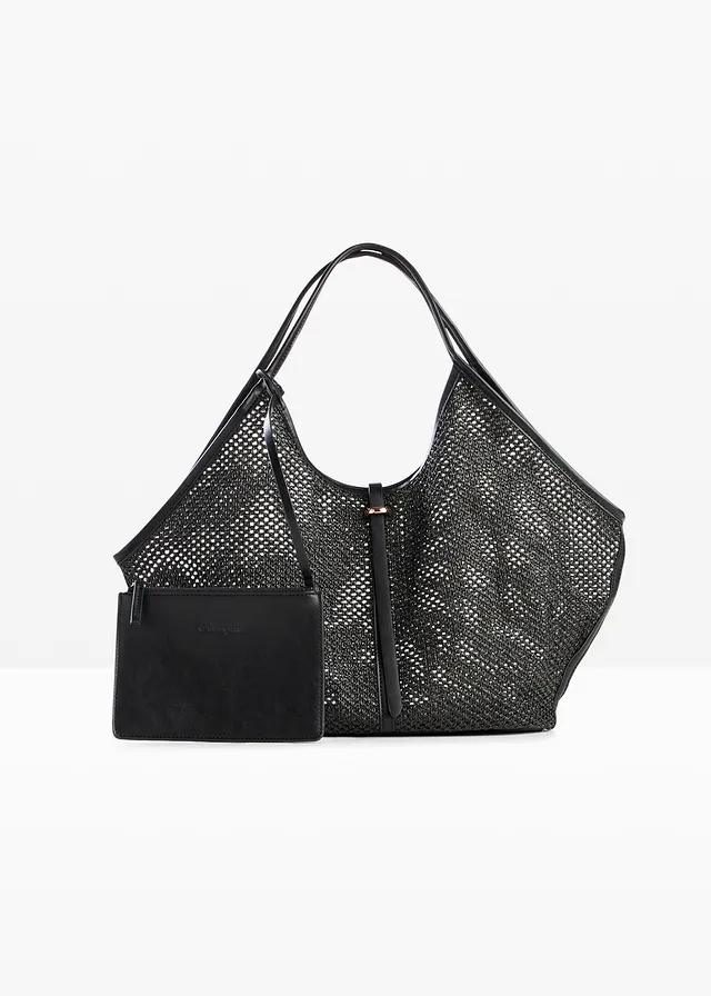 Mesh shopper met uitneembare binnenzak, Kleur: zwart