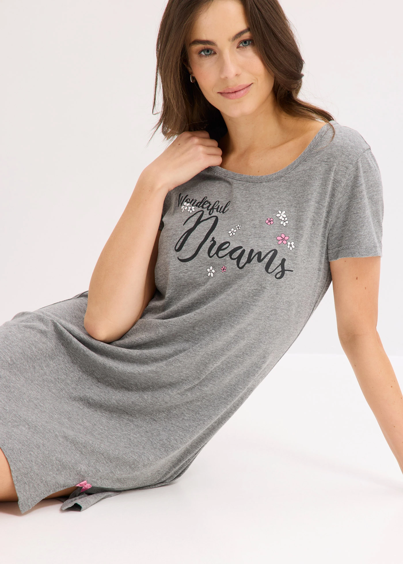 Kort nachthemd met biologisch katoen • grijs gemêleerd • bonprix online shop