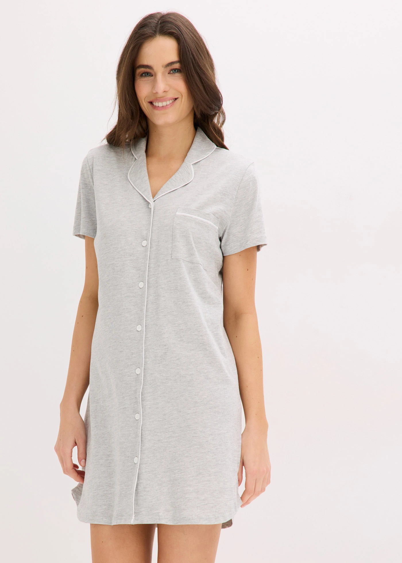 Chemise de nuit courte 100% coton • gris clair chiné • Boutique bonprix