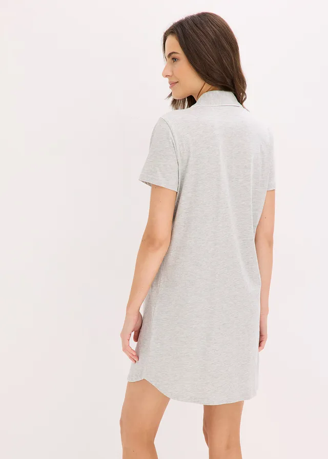 Chemise de nuit courte 100% coton, Couleur: gris clair chiné