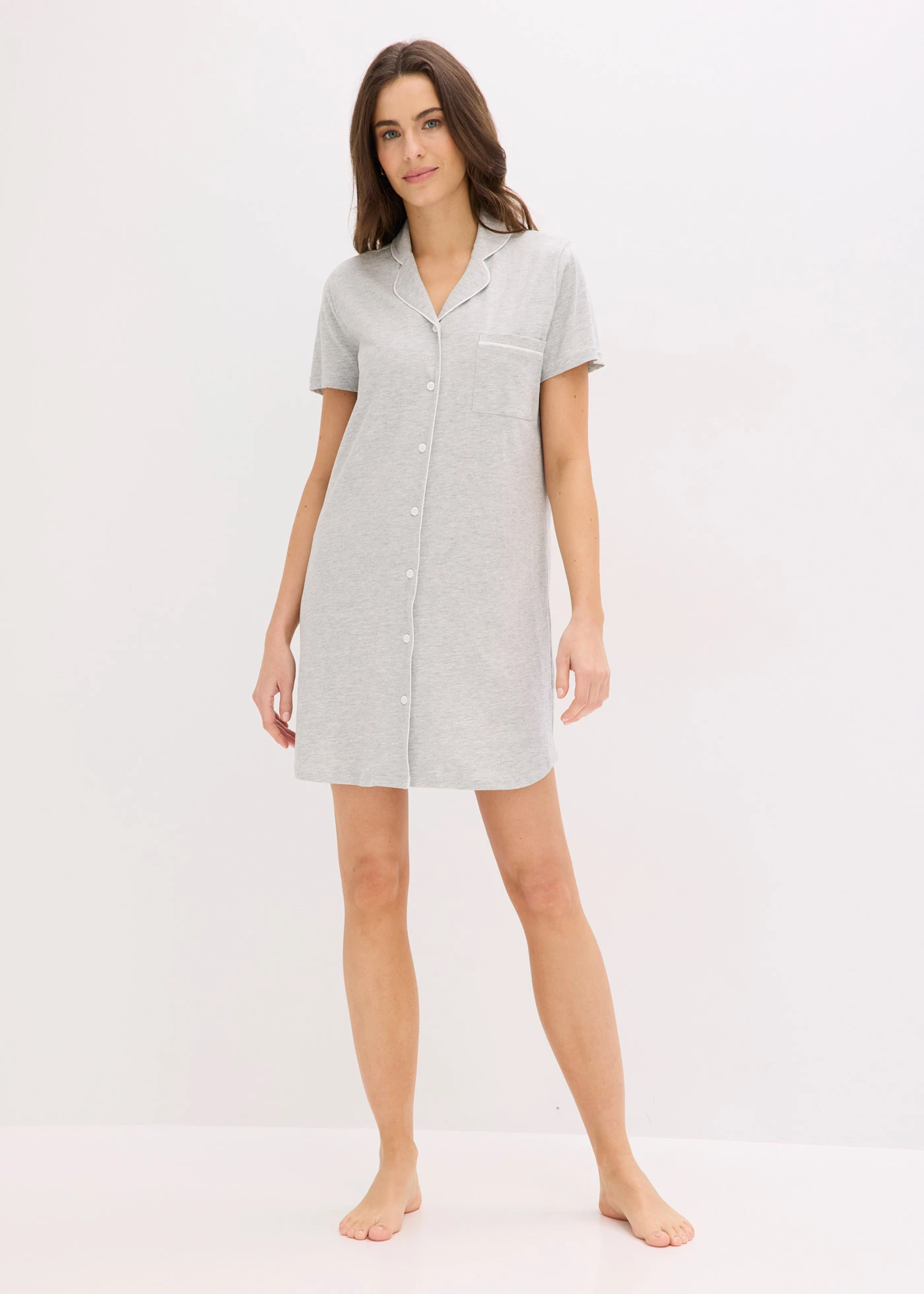 Chemise de nuit courte 100% coton • gris clair chiné • Boutique bonprix