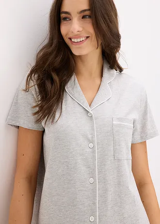 Chemise de nuit courte 100% coton, Couleur: gris clair chiné