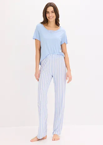 Pyjama van zachte viscose • parelblauw-wolwit gestreept • bonprix online shop