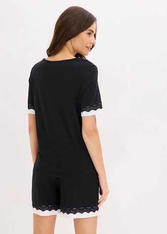 Pijama scurtă din material cu viscoză • negru/alb • magazin bonprix