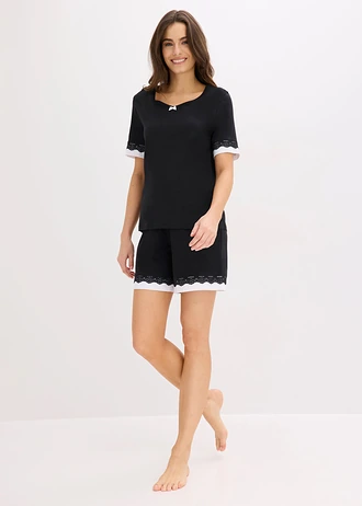 Pijama scurtă din material cu viscoză • negru/alb • magazin bonprix