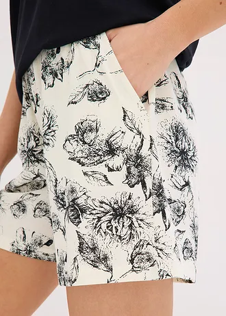 Krátké pyžamo s límečkem polo, z čisté bavlny • černo-krémově bílá s květy • bonprix obchod