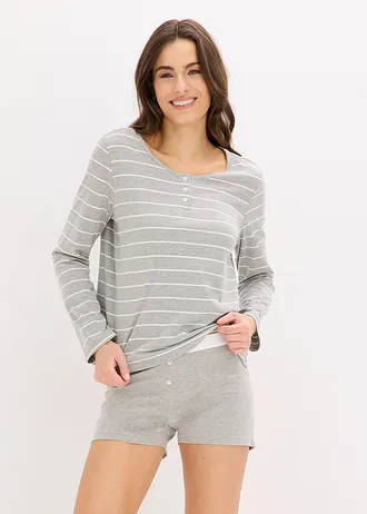 Pyjama met korte legging • lichtgrijs gemêleerd/wit gestreept • bonprix online shop