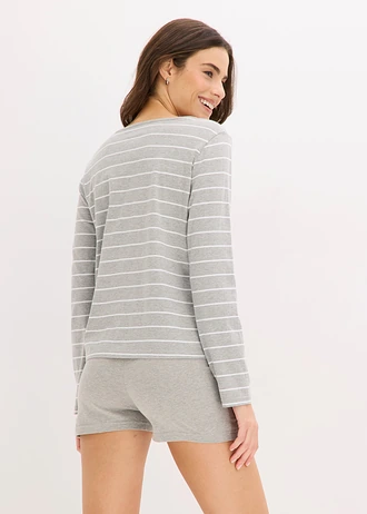 Pijama cu colanți scurți • gri deschis melanj/alb cu dungi • magazin bonprix