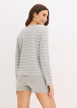 Pyjama à cycliste court • gris clair chiné/blanc rayé • Boutique bonprix