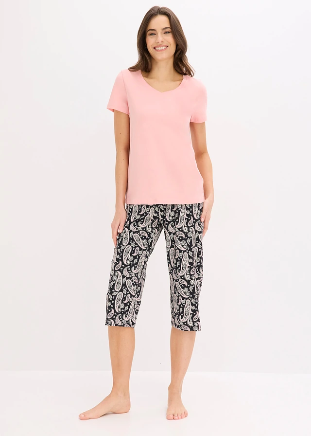 Capri pyjamabroek met 2 shirts (3-dlg. set) • zwart-soft roze paisley • product-page.page-title-suffix