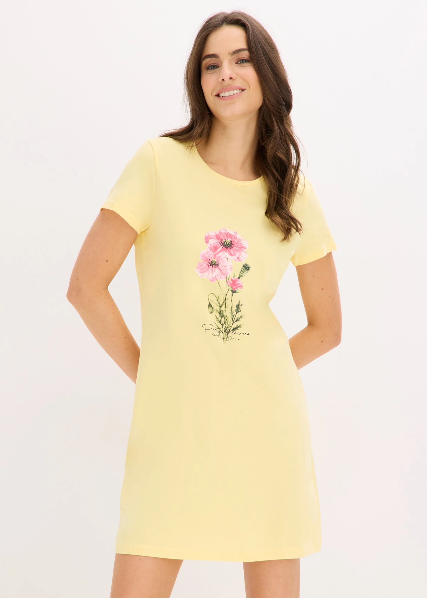 Cămașă de noapte scurtă din bumbac 100% (set/2 buc.) • bleu-galben deschis cu flori • magazin bonprix