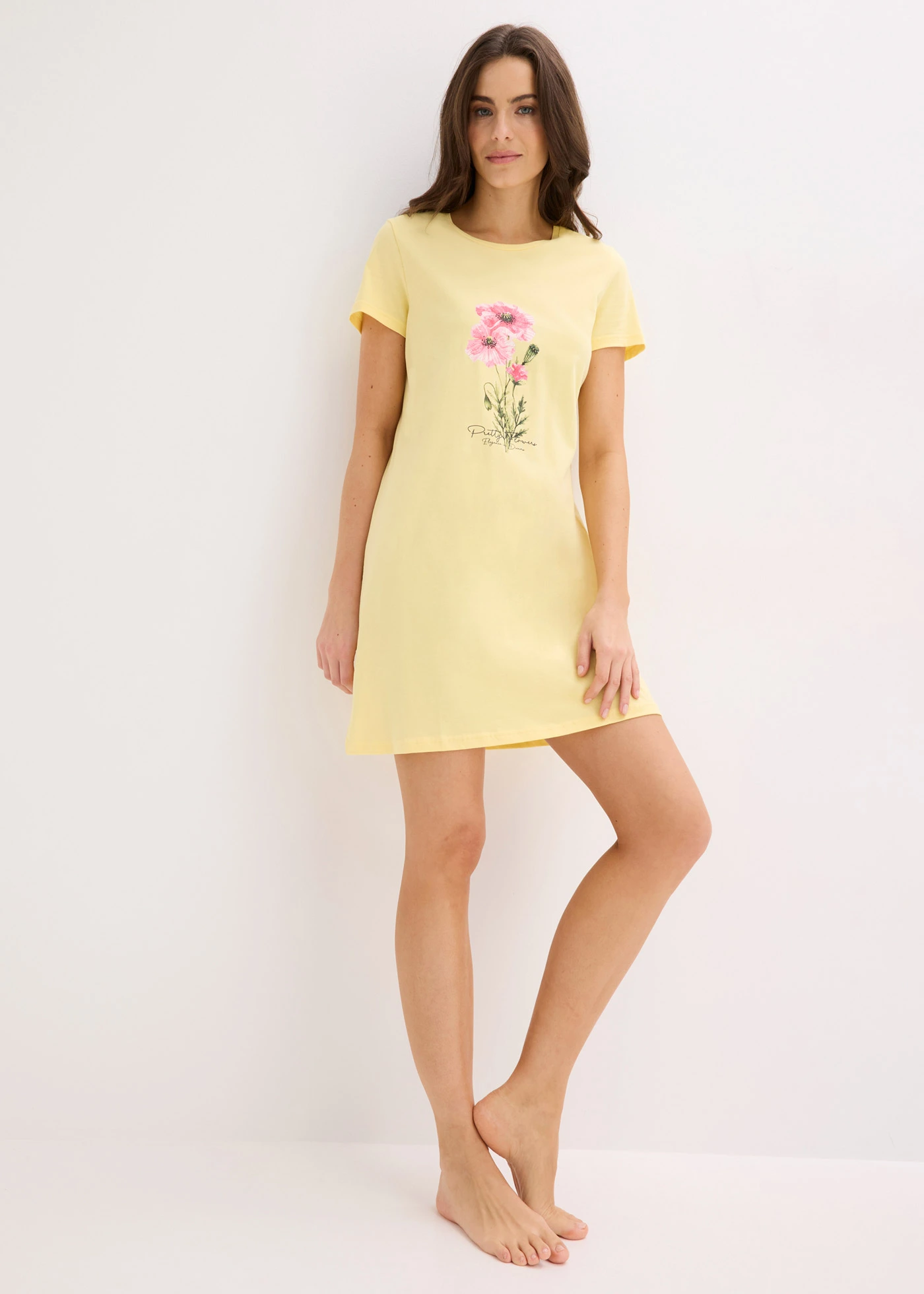 Lot de 2 chemises de nuit courtes 100% coton • bleu clair-jaune clair floral • Boutique bonprix