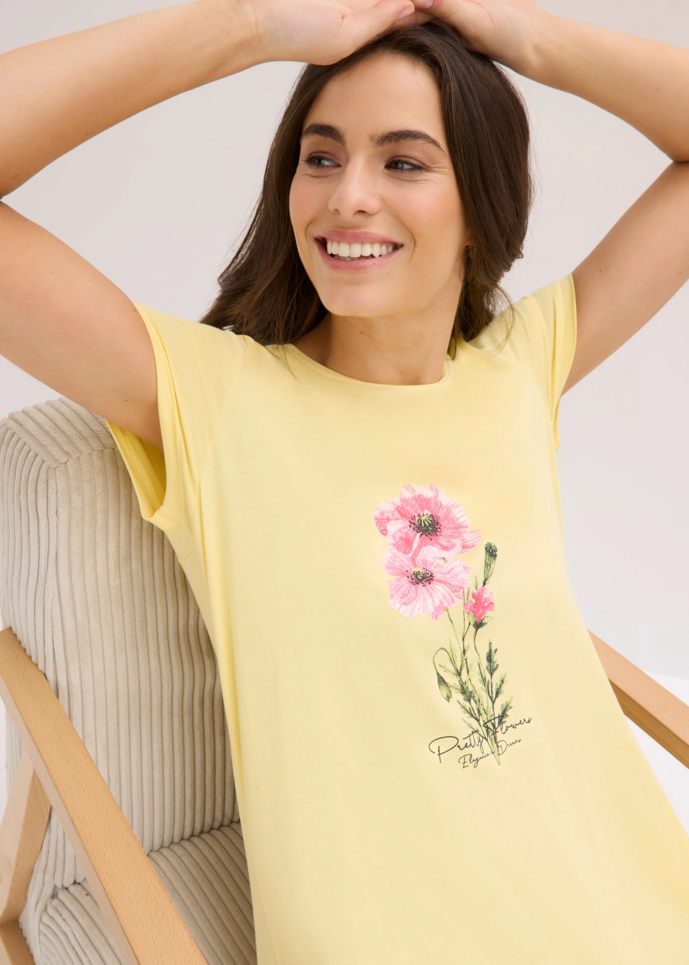 Kort nachthemd (set van 2) van biologisch katoen • lichtblauw-lichtgeel gebloemd • bonprix online shop