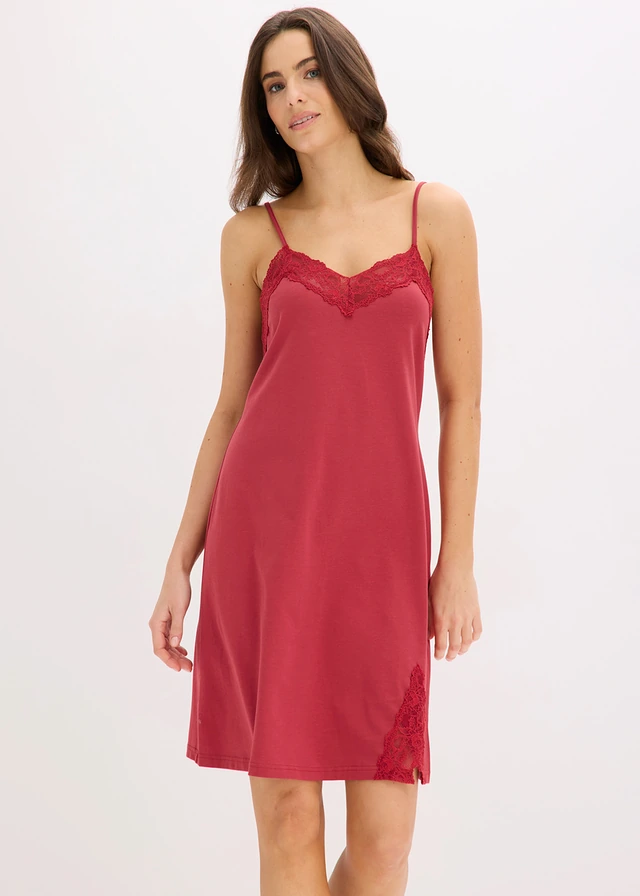Nuisette courte à bretelles spaghetti, Couleur: rouge cerise