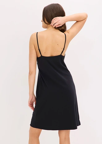 Kort nachtjapon met spaghettibandjes, Kleur: zwart