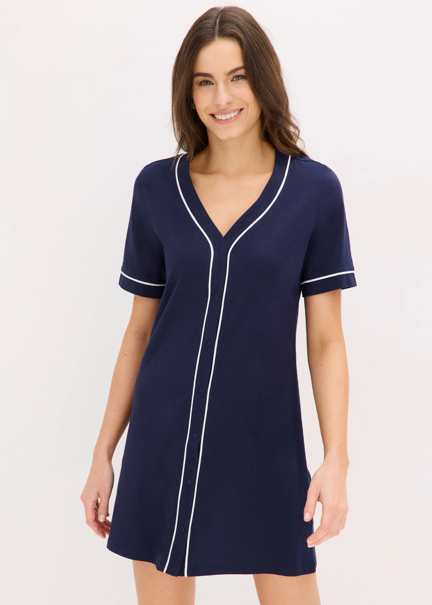 Kort nachthemd van puur katoen met knoopsluiting • maritiemblauw-wit • bonprix online shop