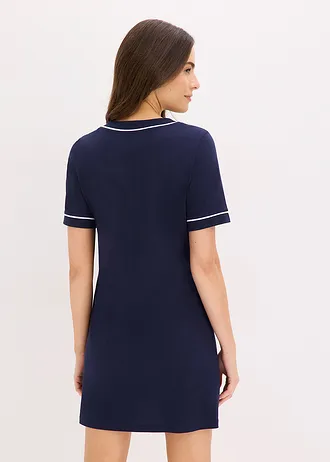 Chemise de nuit courte et boutonnée 100% coton • bleu marine-blanc • Boutique bonprix