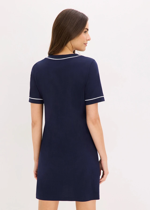 Chemise de nuit courte et boutonnée 100% coton • bleu marine/blanc • product-page.page-title-suffix